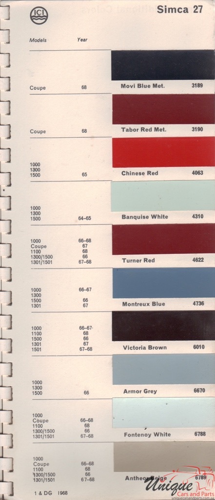 1964-1968 Simca Paint Charts Autocolor